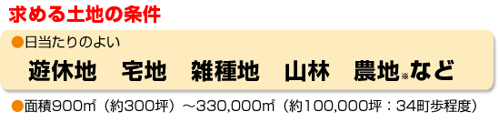 求める土地の条件は遊林地、宅地、雑種地、山林、農地など